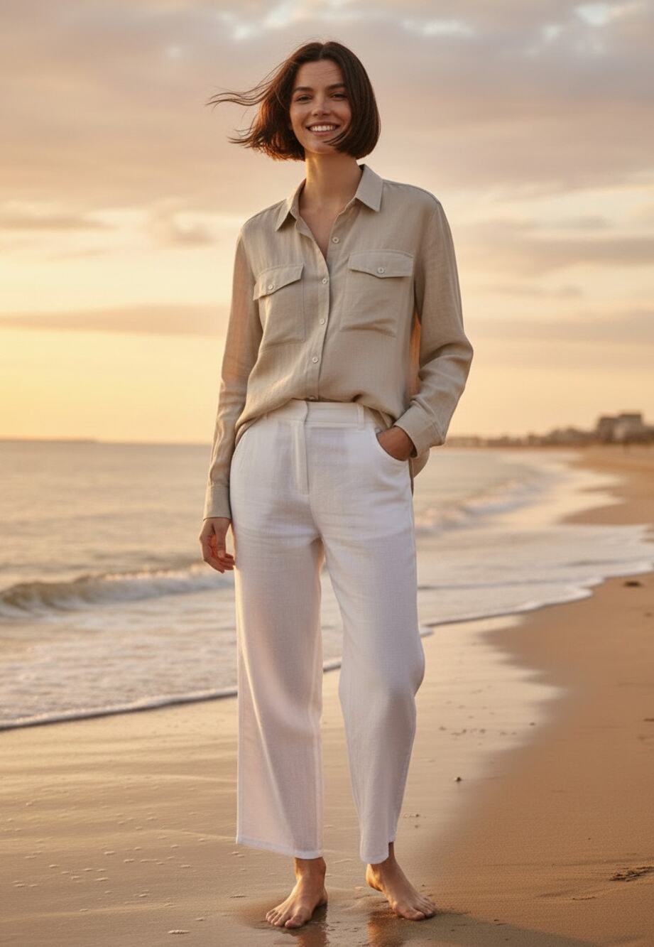 KUT FROM THE CLOTH 100% Linen Shirt Boyfriend Safari Natural - Size M